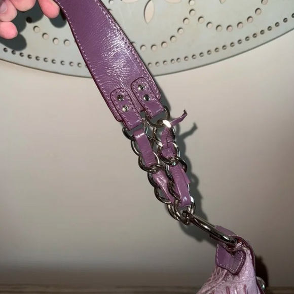 Sharif Studios Purple Crocodile Embossed Shoulder Bag with Panther Emblem - Picture 5 of 12